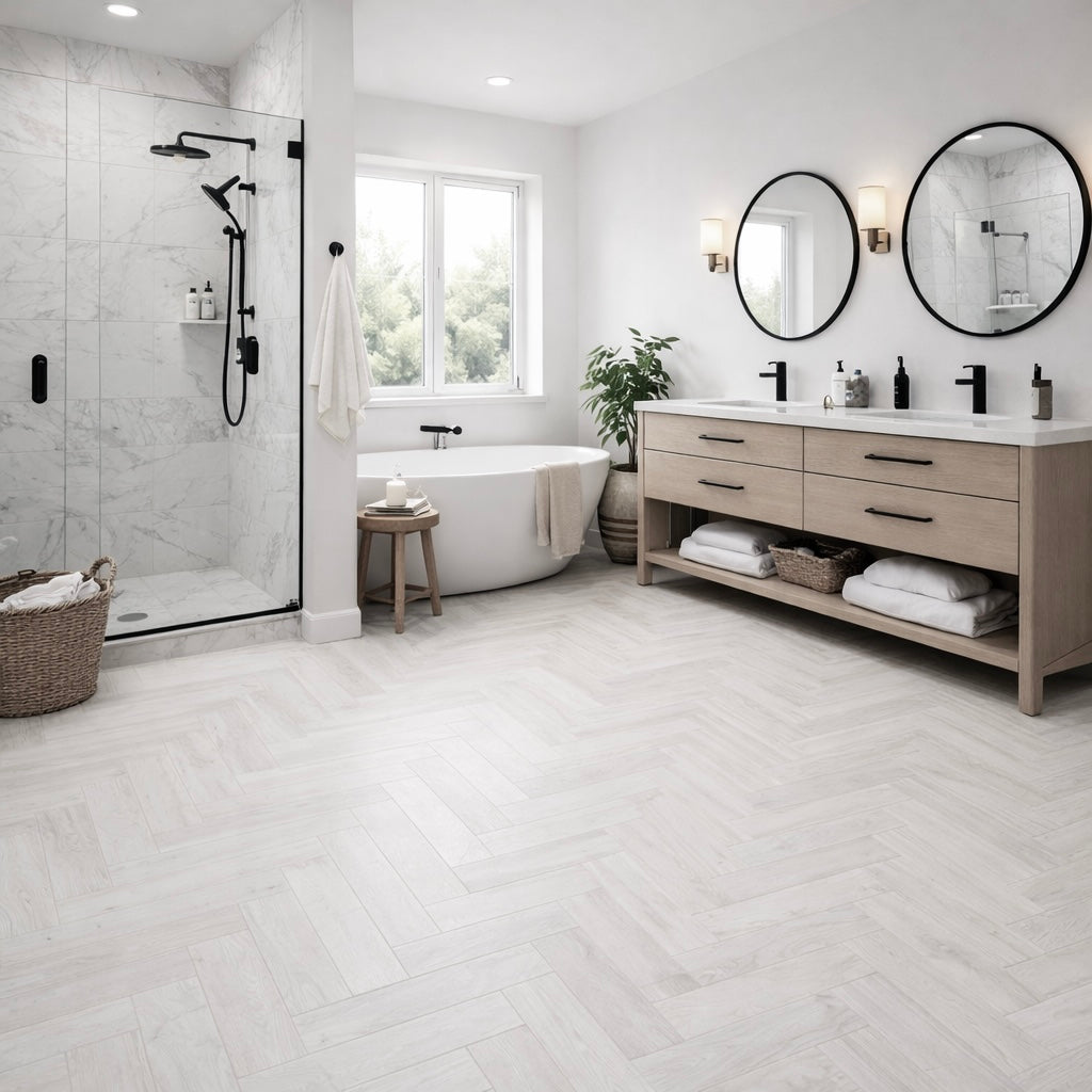 Frost White 5.5mm Herringbone SPC Click Flooring
