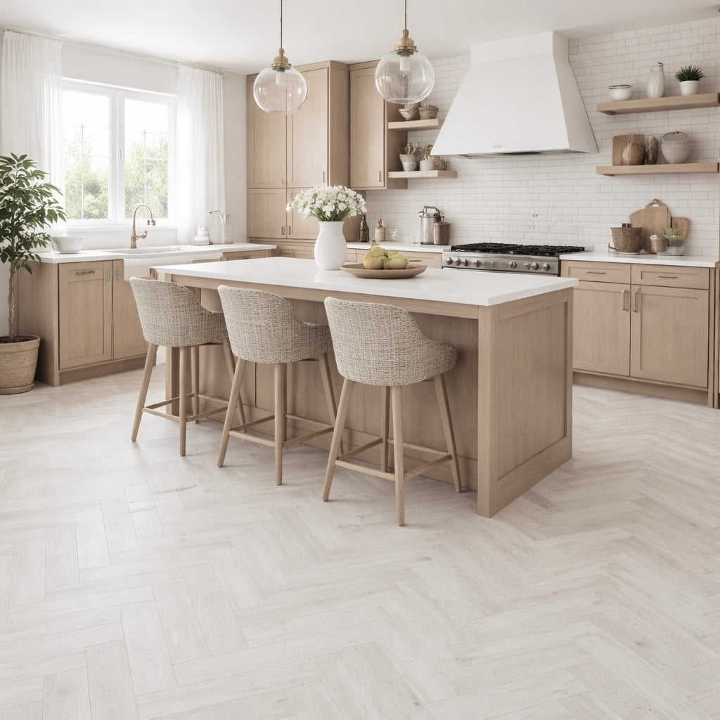 Frost White 5.5mm Herringbone SPC Click Flooring