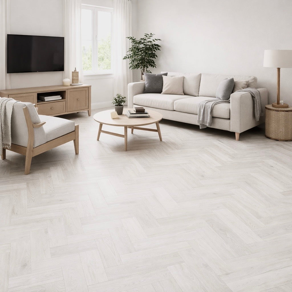 Frost White 5.5mm Herringbone SPC Click Flooring